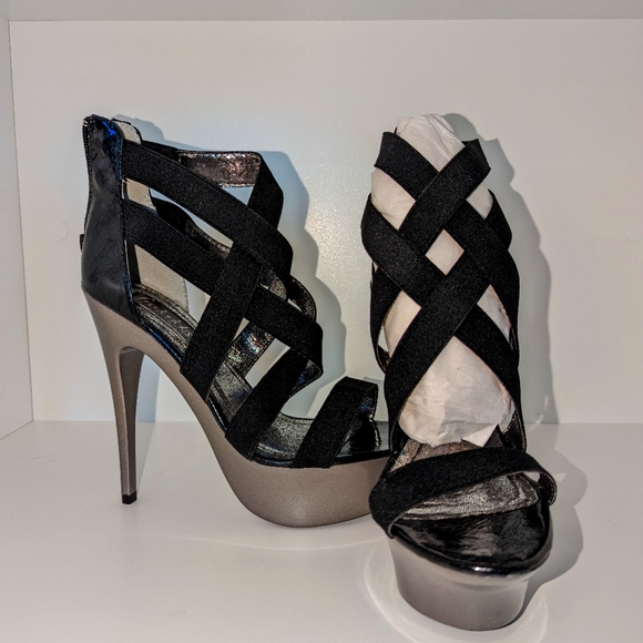 FOH Black & Silver platform stiletto heels - Picture 1 of 5